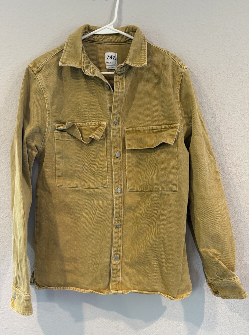 Zara Womens Yellow Tan Cotton Relaxed Fit Button Up Utility Trucker Jacket SZ S